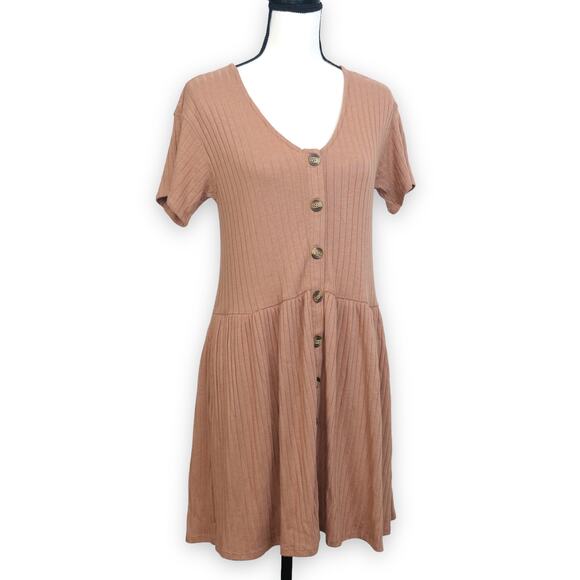 American Eagle Ribbed Button Up Front Dress Sz XS NWT Oversized Babydoll Pockets - Picture 1 of 8